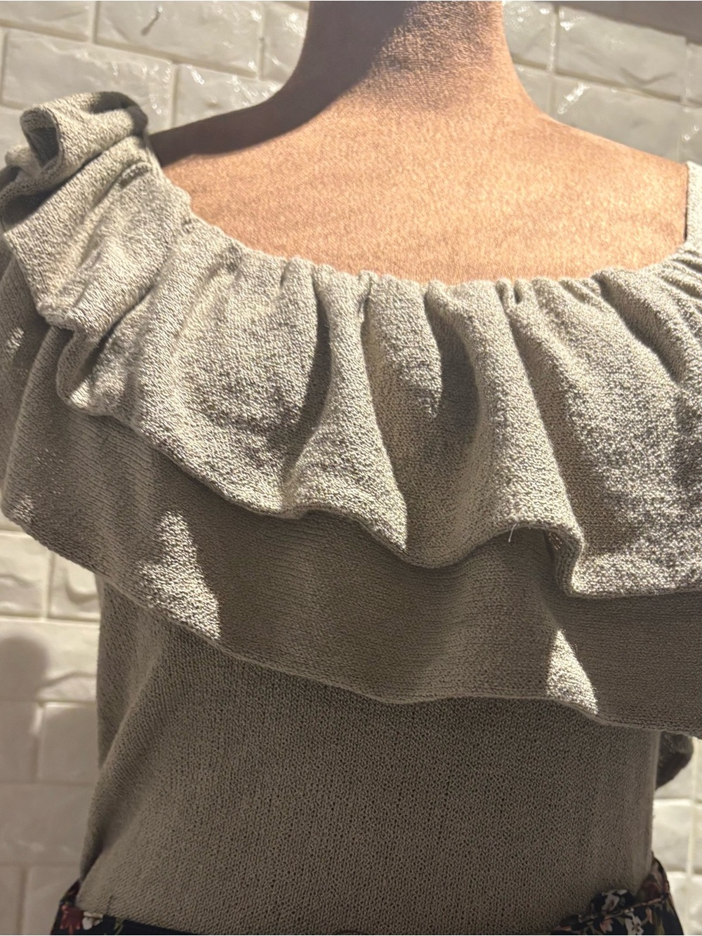 Zara Off-the-Shoulder Ruffle Top - Taupe